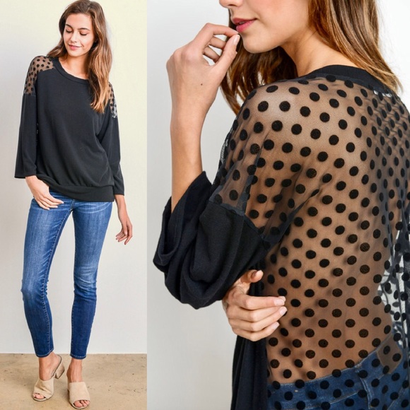 "Layla" LS Top with See Through Back w Polka Dots - Picture 5 of 6